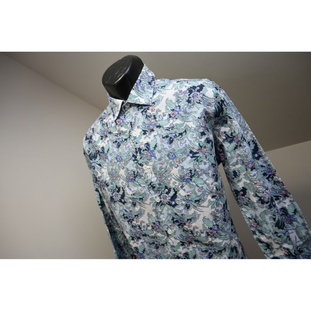 Tasso Elba Button Down Shirt Mens Medium Blue Floral Paisley Long Sleeve EUC
